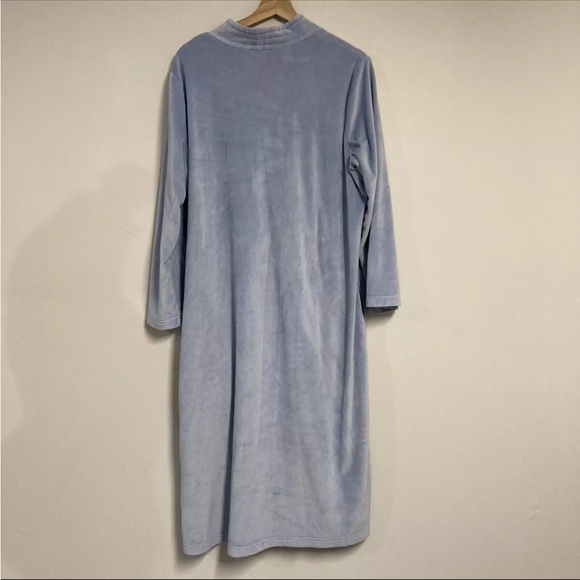Adonna Sleepwear Long Sleeve Night Gown Zip Up Front Velour Baby Blue w/pockets - Picture 3 of 6